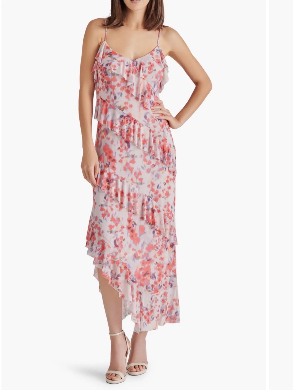 Steve Madden Floral Asymmetrical Ruffle Midi Dress